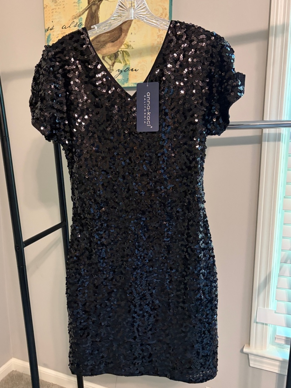 Anna-Kaci Black Sequin V-Neck Short Dress
